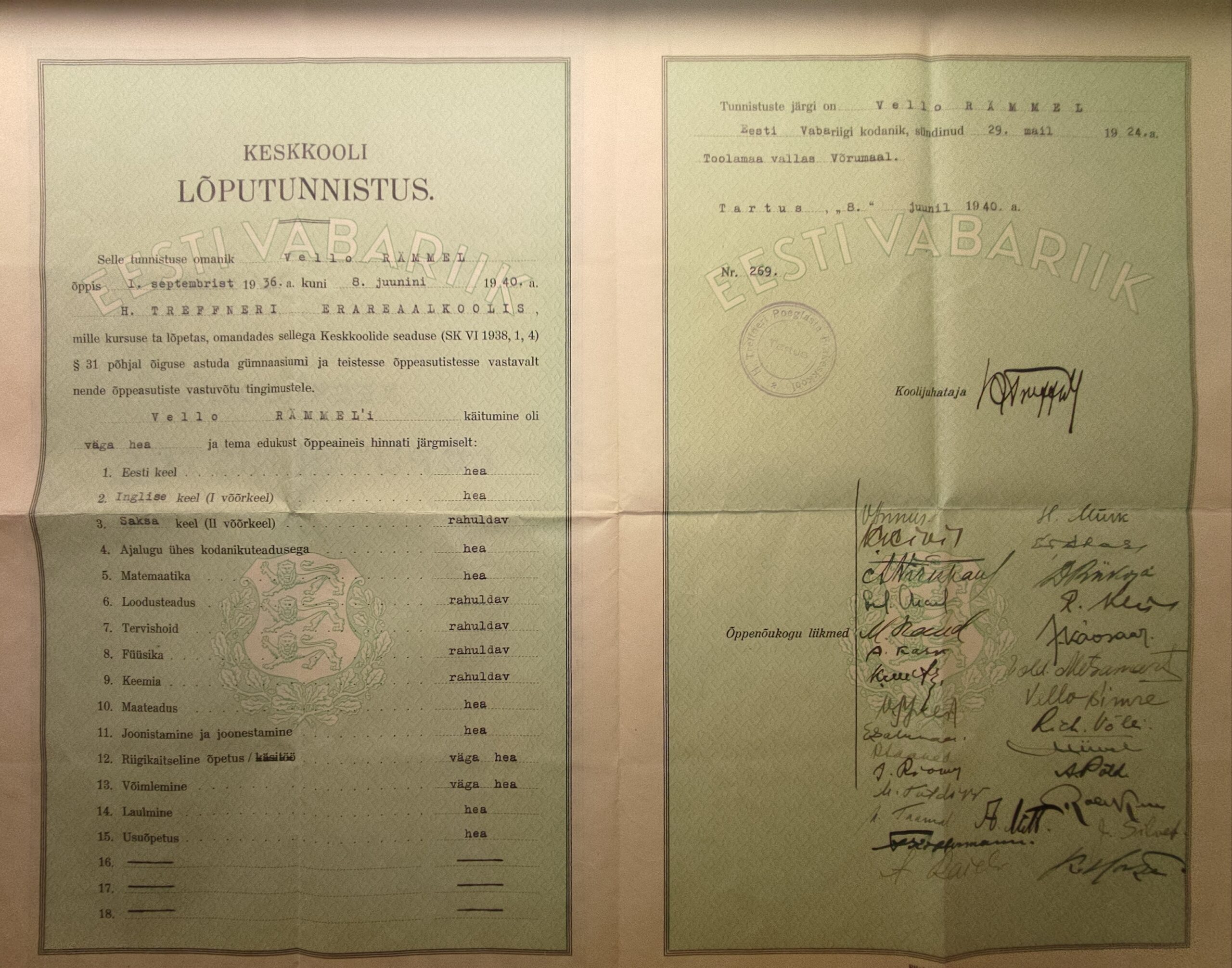 1940. aasta lõputunnistus